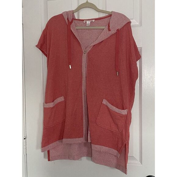 Stan Herman Robe Cotton Towel Like Feel ONE SIZE Missy Pink Pockets Hood - Picture 1 of 9
